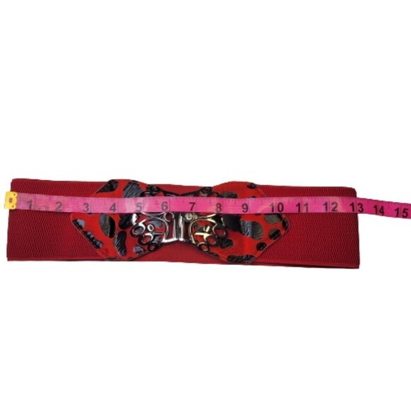WOMENS Red Belt Animal Print Stretchy Belt - Picture 8 of 12